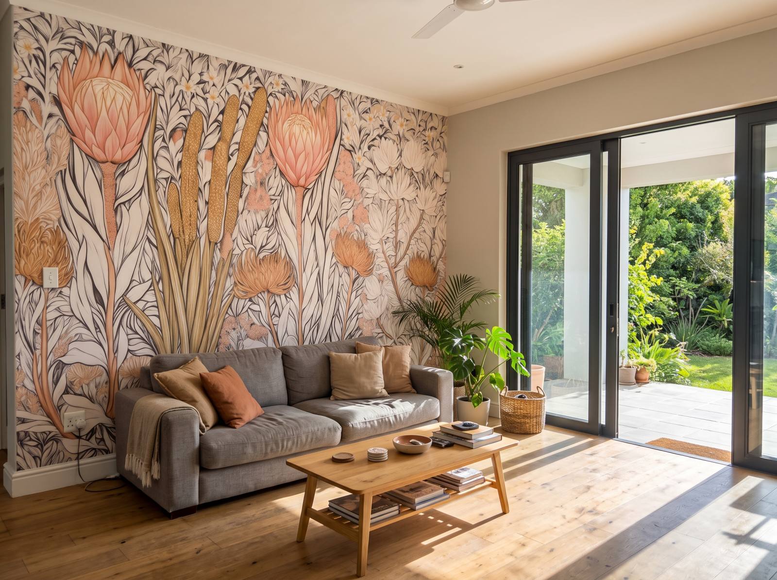 Fynbos Garden Ivory Mural 1 Wallpaper and Wall Murals South Africa Fynbos Garden Ivory Mural shown in a living room
