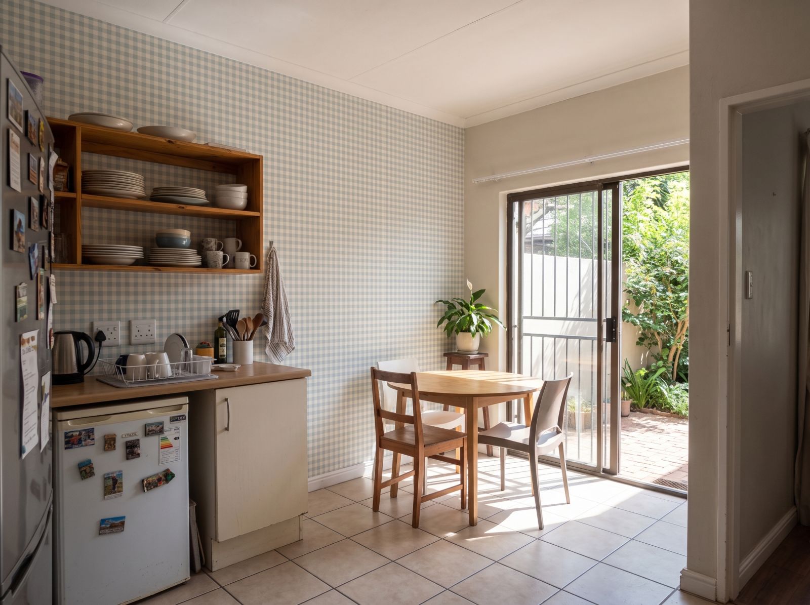 Holly Gingham Misty Blue 3 Wallpaper and Wall Murals South Africa Holly Gingham Misty Blue shown in a kitchen