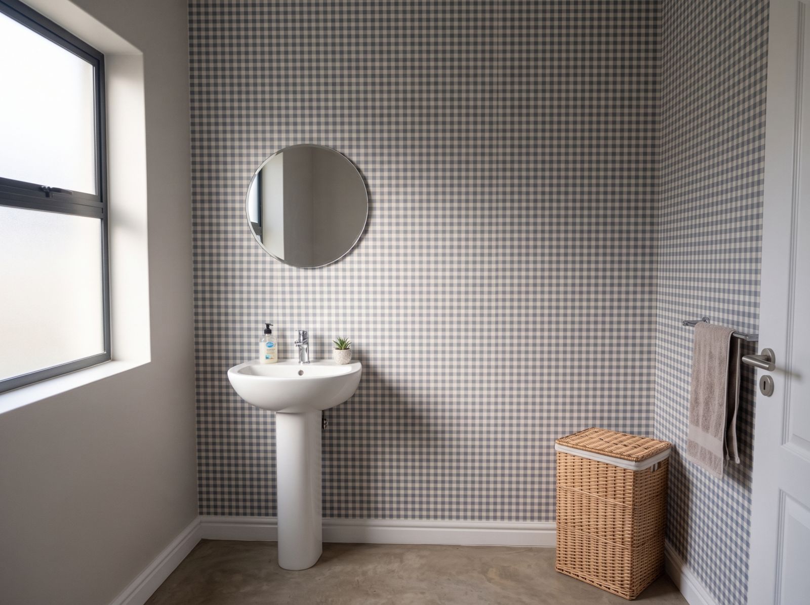 Holly Gingham Slate 3 Wallpaper and Wall Murals South Africa Holly Gingham Slate shown in a bathroom