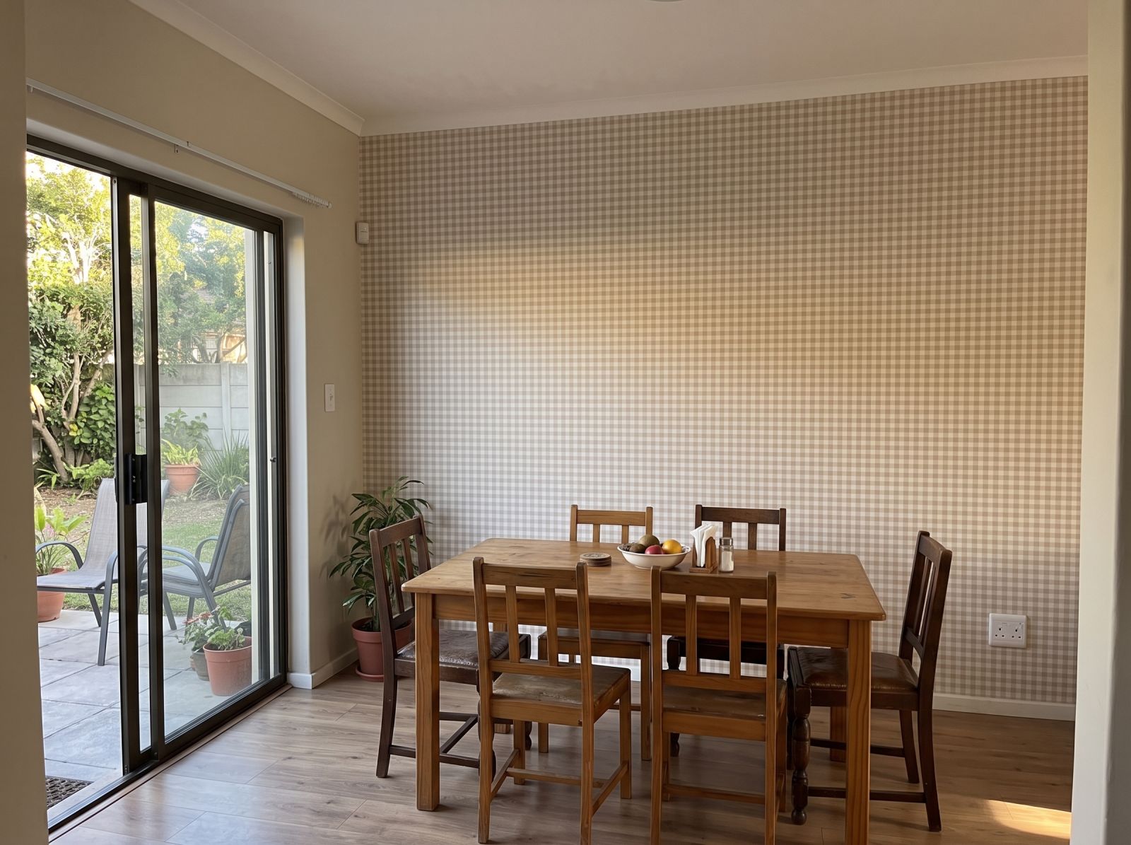 Holly Gingham Stone 3 Wallpaper and Wall Murals South Africa Holly Gingham Stone shown in a dining room