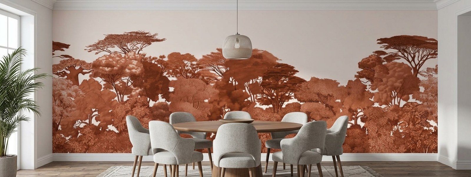 Terracotta Acacia Treeline 1 Wallpaper and Wall Murals South Africa Terracotta Acacia Treeline shown in a bedroom