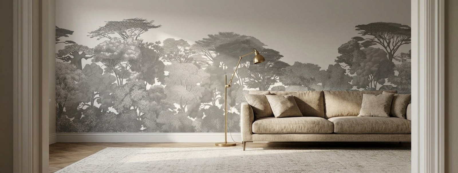 Bushveld Charcoal Treeline 2 Wallpaper and Wall Murals South Africa Bushveld Treeline shown in a living room