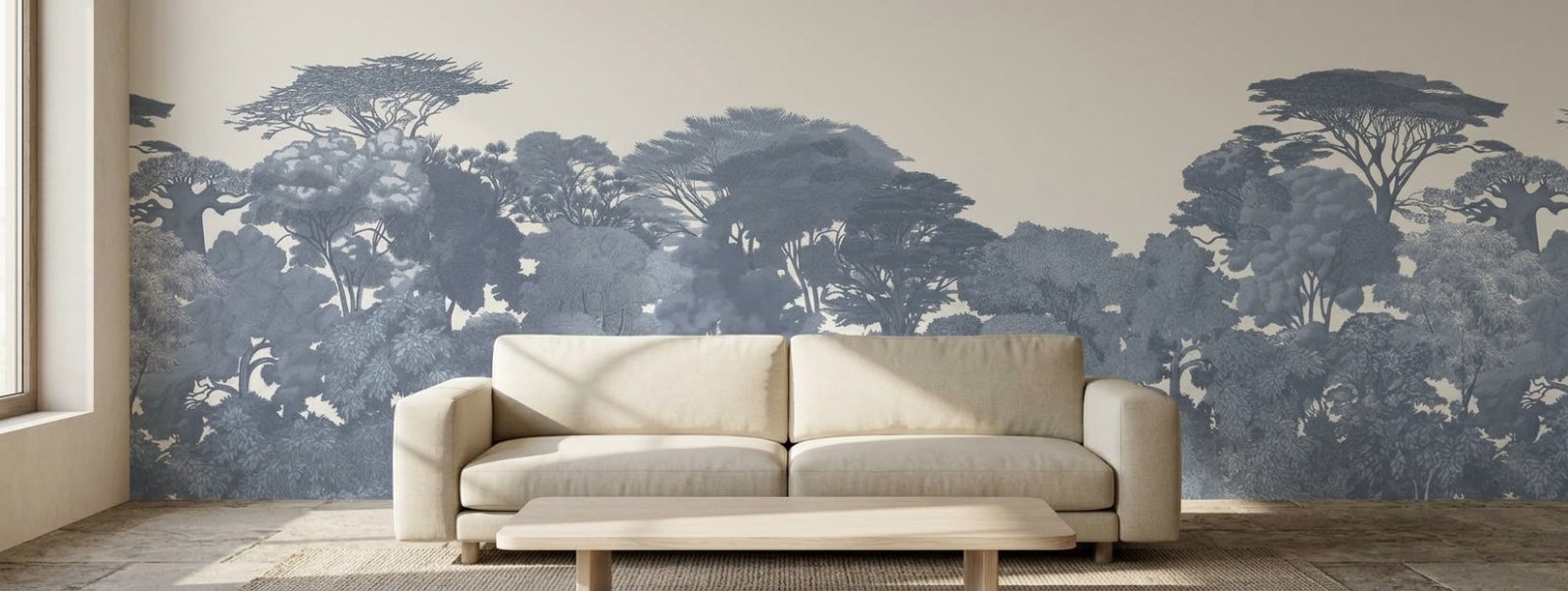 Delft Treeline 1 Wallpaper and Wall Murals South Africa Delft Treeline shown in a living room