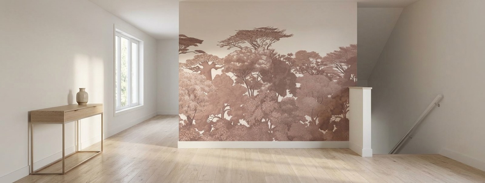 Kruger Soft Terracotta Treeline Mural 2 Wallpaper and Wall Murals South Africa Kruger Treeline shown in a bedroom