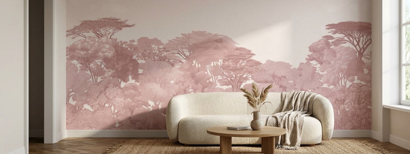 Blush Savanna Treeline 2 Wallpaper and Wall Murals South Africa Blush Savanna Treeline shown in a bedroom