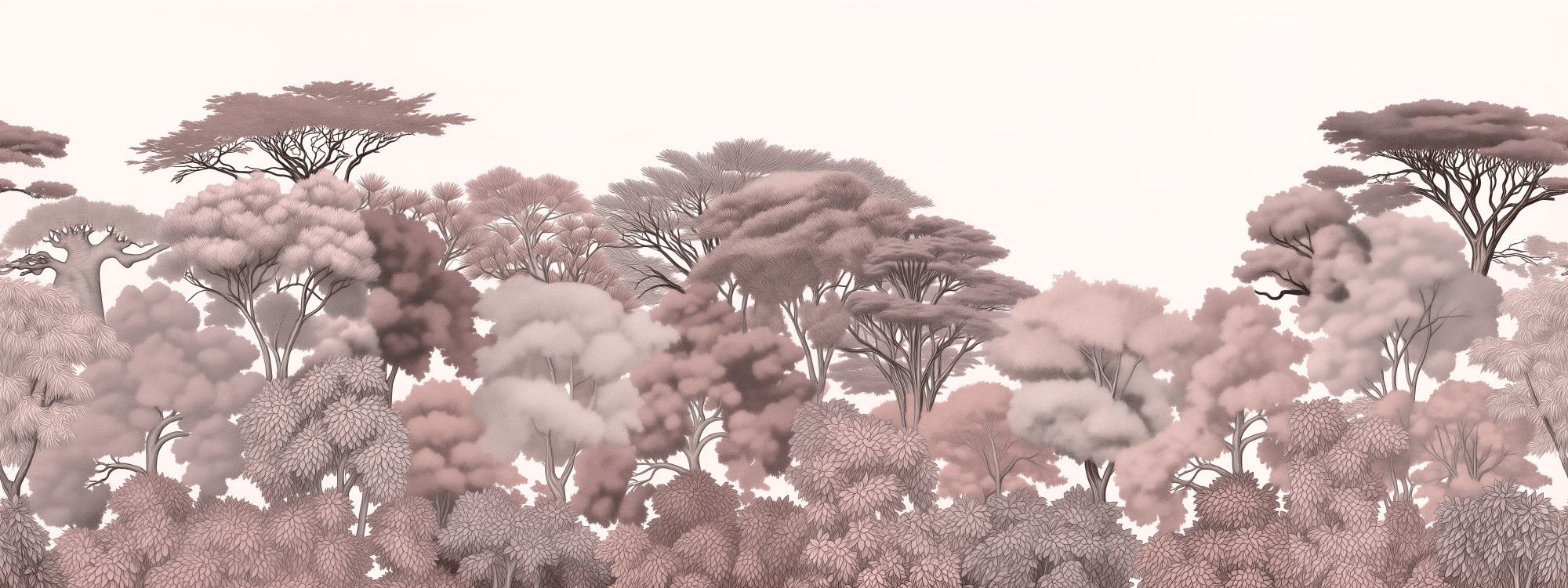 Kruger Treeline Mural Blush 2 Wallpaper and Wall Murals South Africa Kruger Treeline Mural Blush, African treeline in blush pink and mauve mural - WallpaperOnline