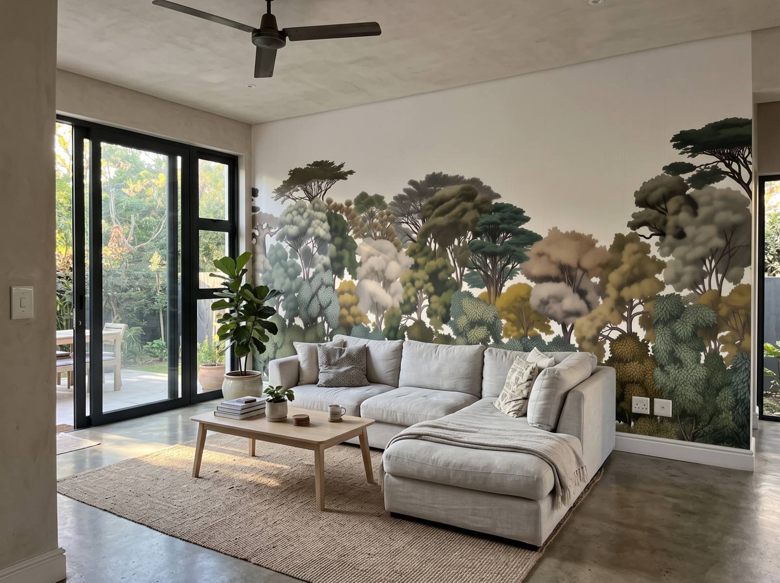 Kruger Treeline Mural Natural 1 Wallpaper and Wall Murals South Africa Kruger Treeline Mural Natural shown in a living room