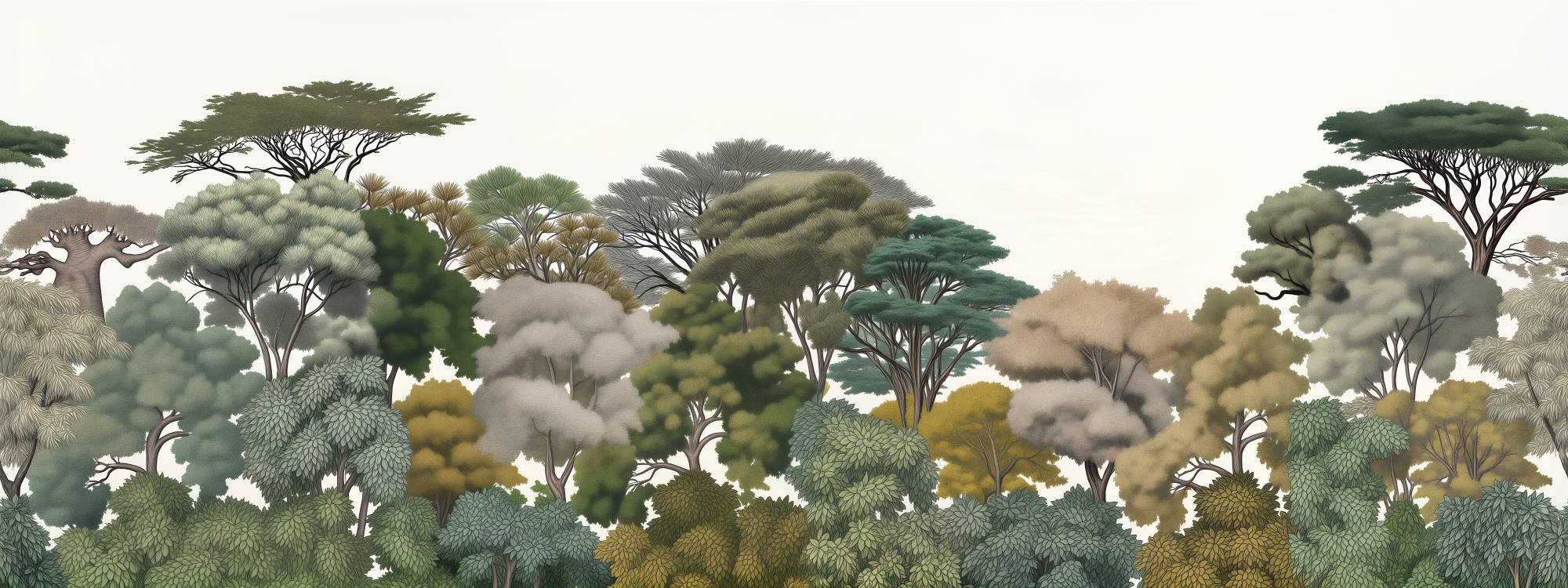 Kruger Treeline Mural Natural 2 Wallpaper and Wall Murals South Africa Kruger Treeline Mural Natural, savanna treeline in green, taupe and mustard mural - WallpaperOnline