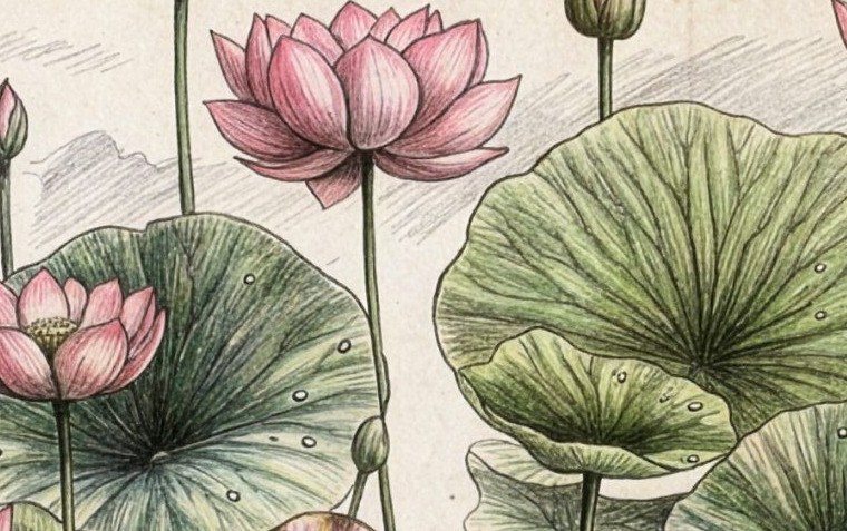 Lotus Pond Sketch Cream 4 Wallpaper and Wall Murals South Africa Lotus Pond Sketch close-up showing texture and colour