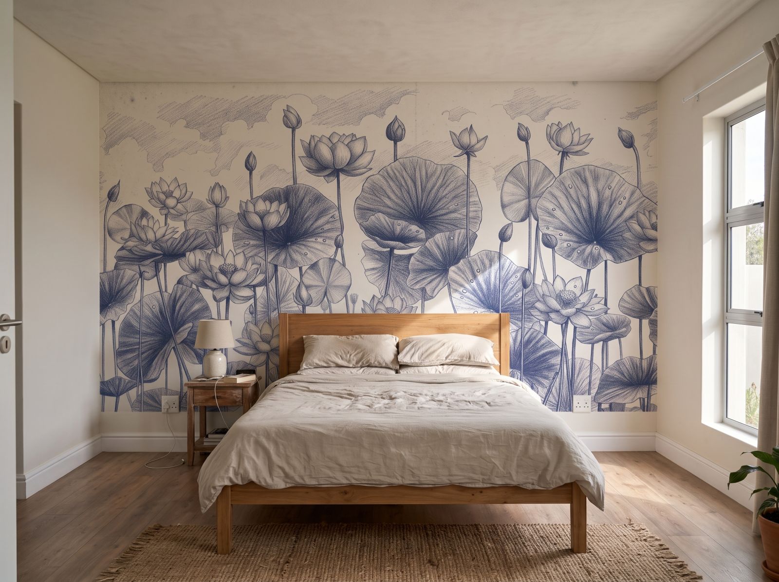 Lotus Pond Sketch 3 Wallpaper and Wall Murals South Africa Lotus Pond Sketch shown in a bedroom