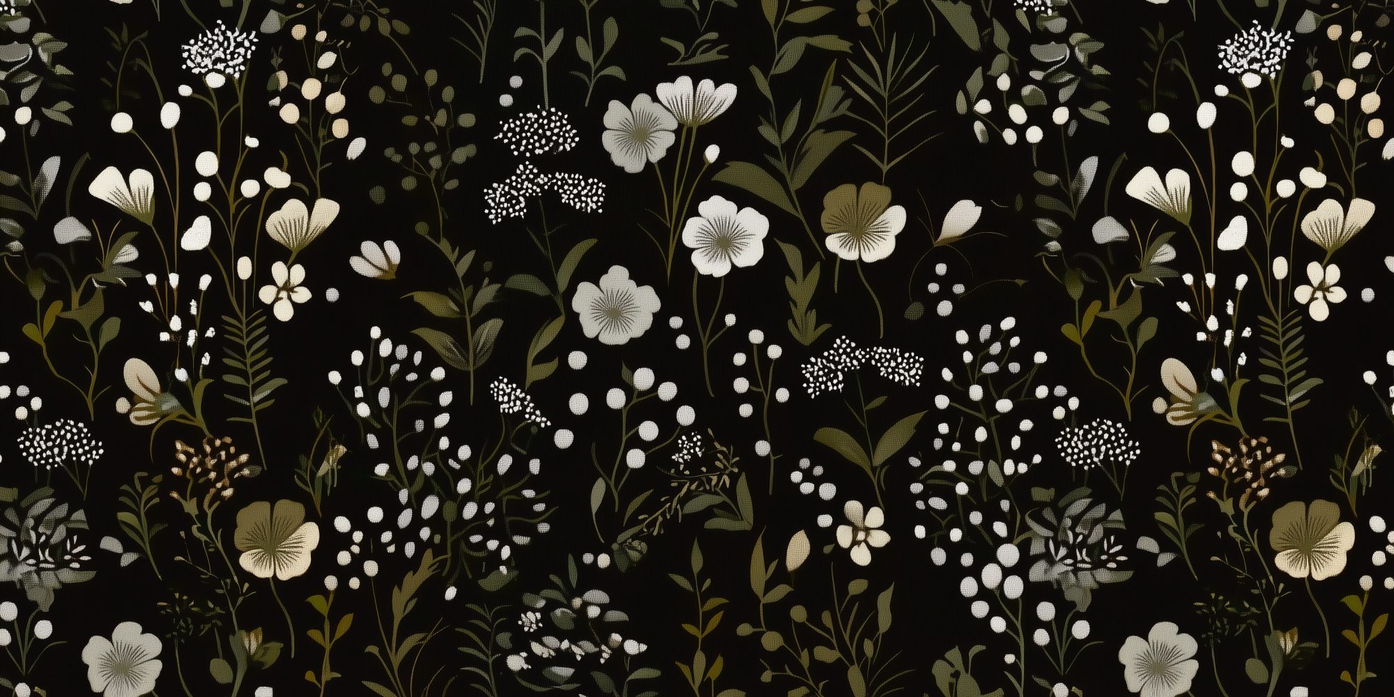 Midnight Meadow Mural 2 Wallpaper and Wall Murals South Africa Midnight Meadow Mural, floral meadow in black and cream mural - WallpaperOnline