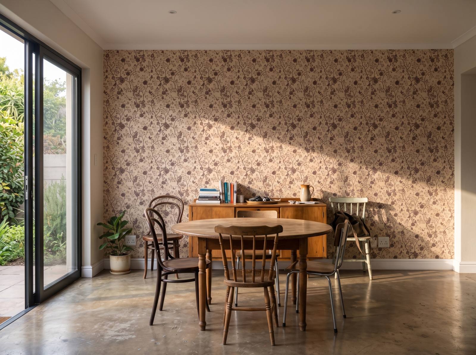 Sepia Rose Trellis 1 Wallpaper and Wall Murals South Africa Sepia Rose Trellis shown in a dining room