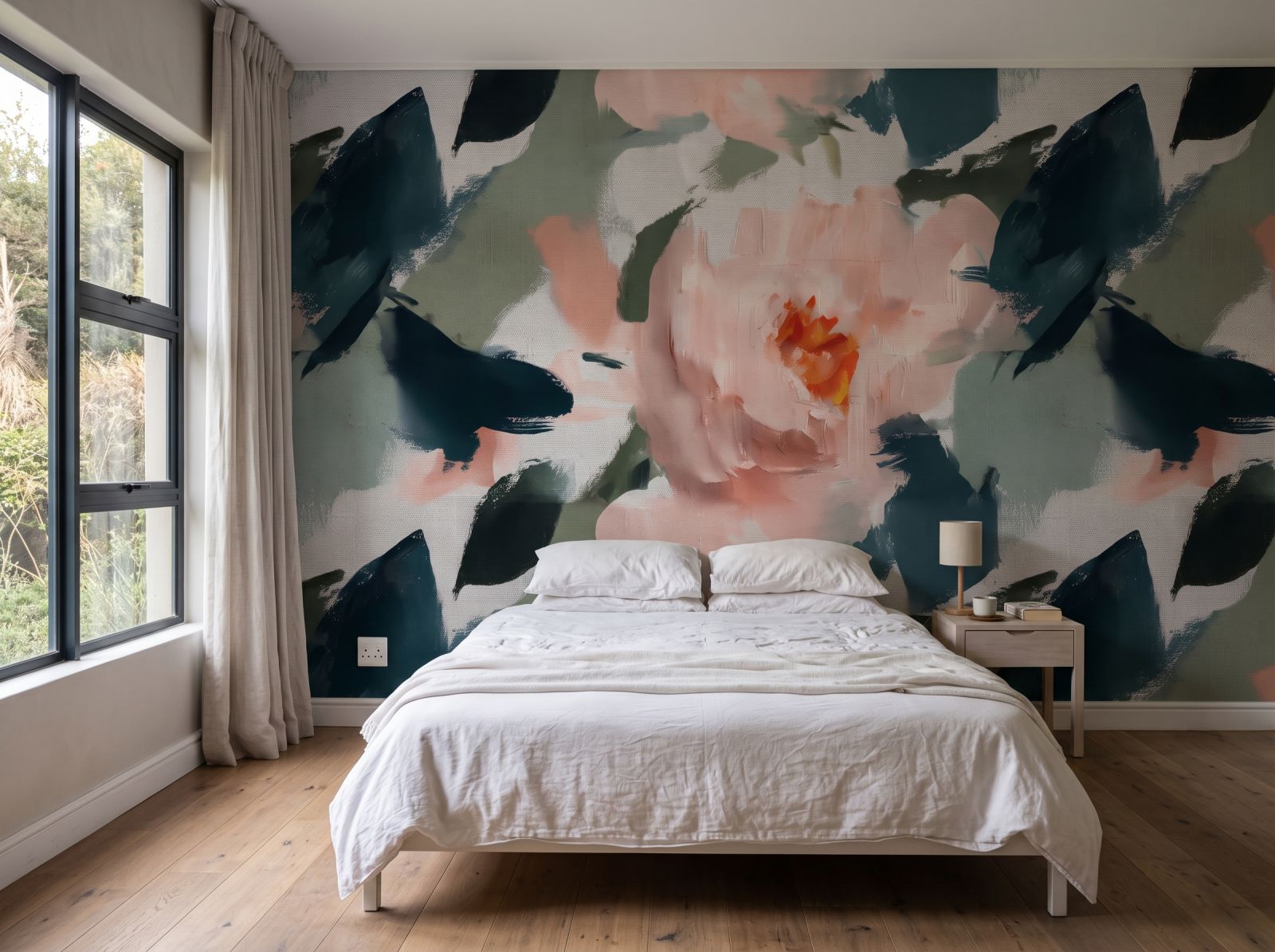 Painter's Peony Wall Mural 1 Wallpaper and Wall Murals South Africa Painter's Peony Wall Mural shown in a bedroom