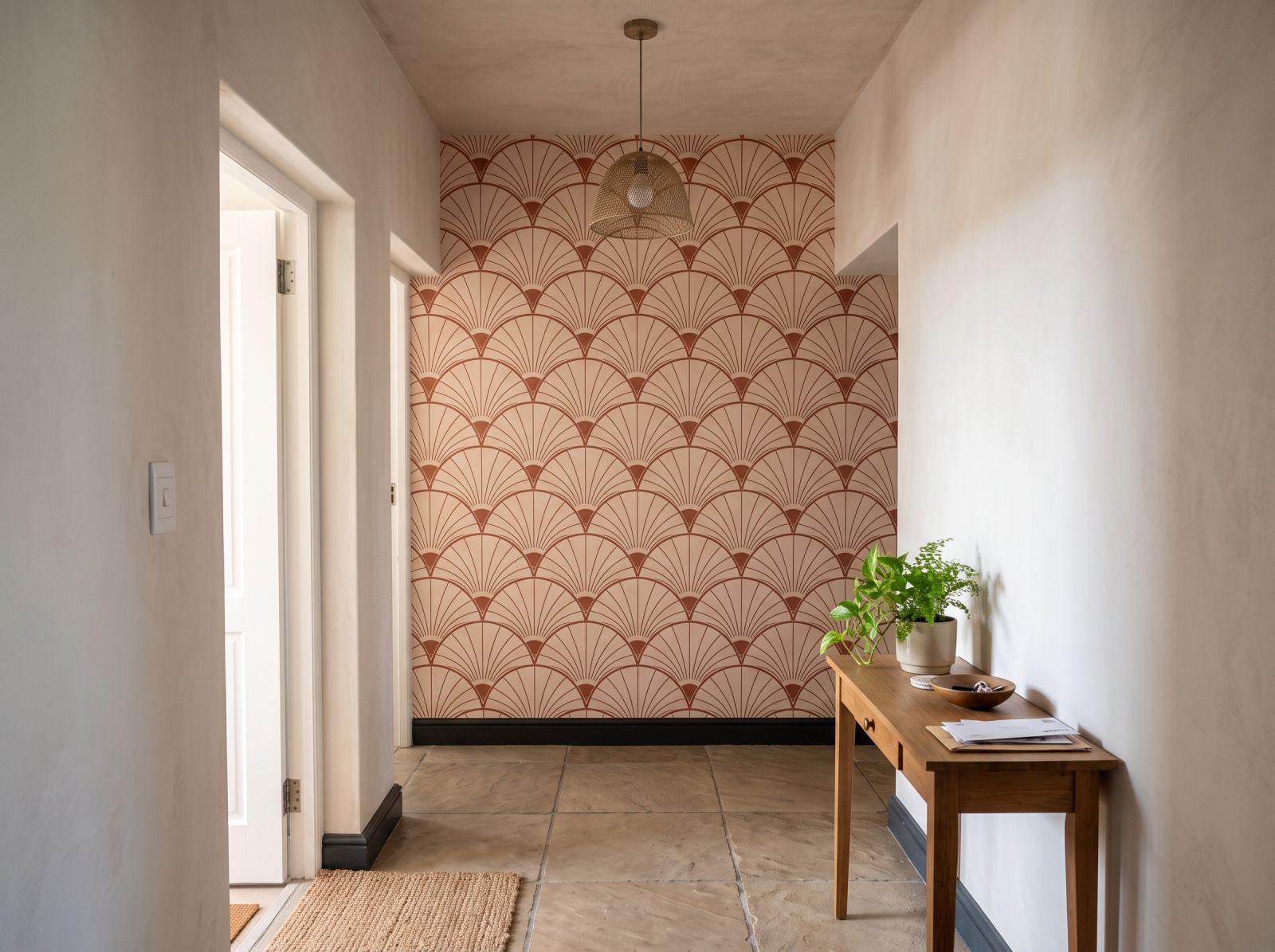 Palm Fan Mural Terracotta 3 Wallpaper and Wall Murals South Africa Palm Fan Mural Terracotta shown in a bedroom