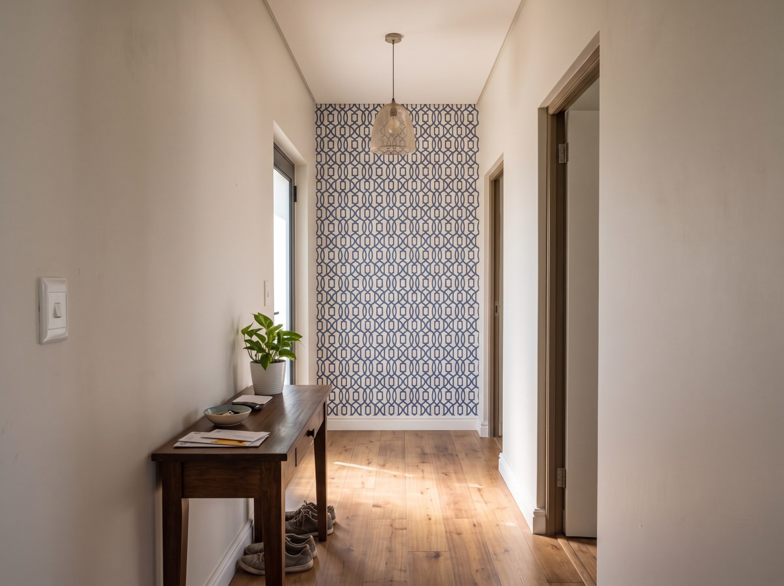 Pizazz Trellis Delft 3 Wallpaper and Wall Murals South Africa Pizazz Trellis Delft shown in a hallway