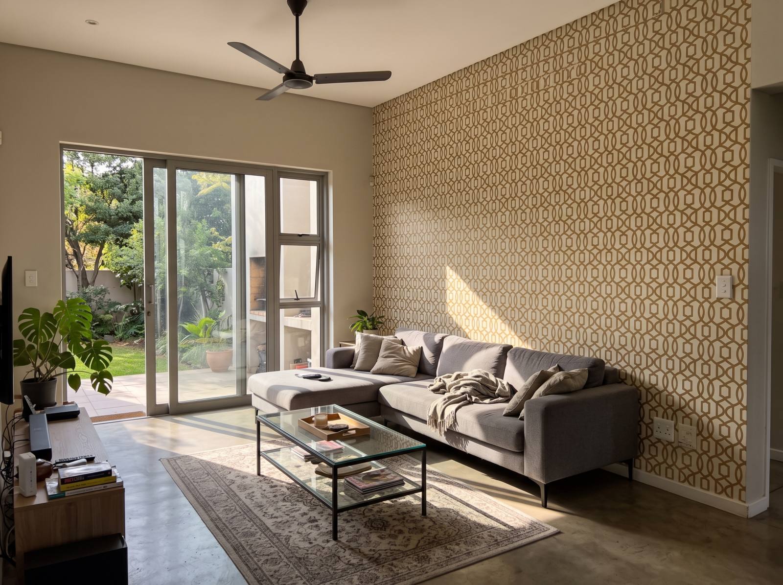 Pizazz Trellis Ochre 1 Wallpaper and Wall Murals South Africa Pizazz Trellis Ochre shown in a living room