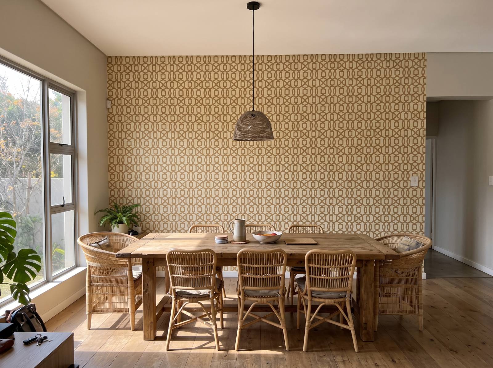 Pizazz Trellis Ochre 3 Wallpaper and Wall Murals South Africa Pizazz Trellis Ochre shown in a dining room