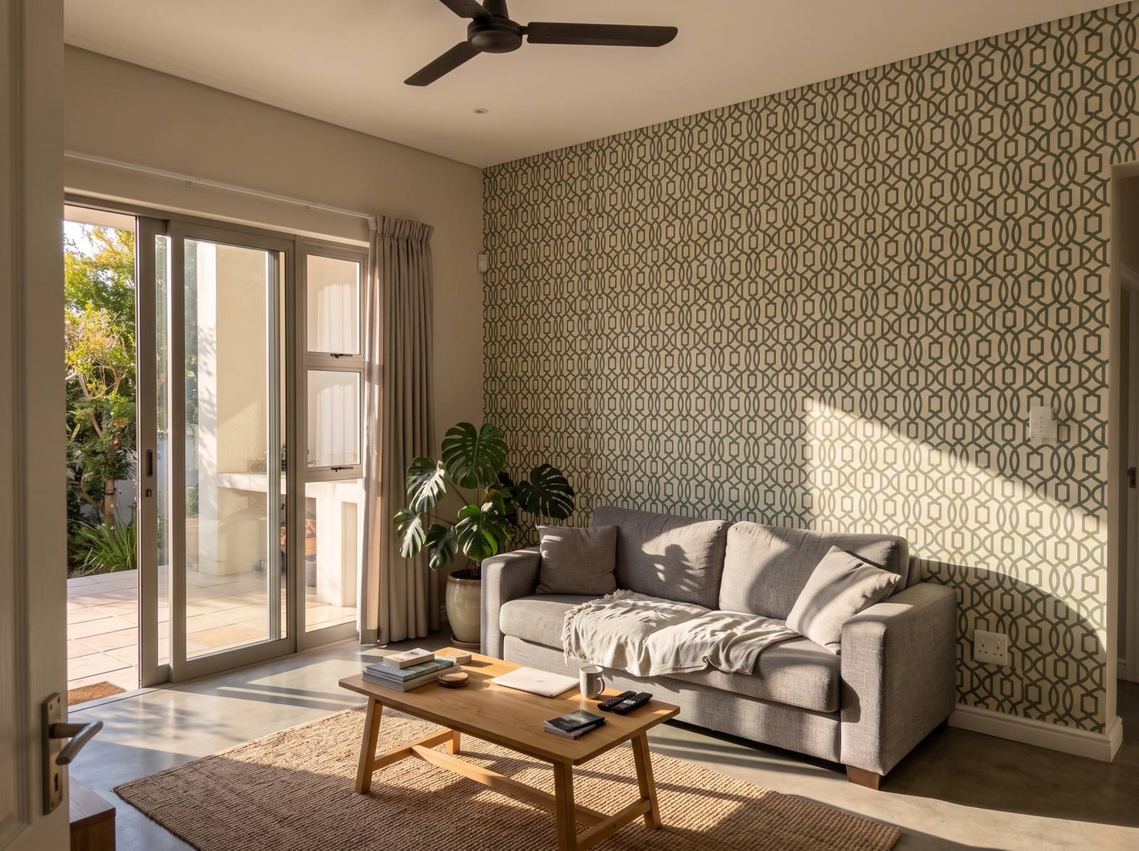 Pizazz Trellis Sage 1 Wallpaper and Wall Murals South Africa Pizazz Trellis Sage shown in a living room