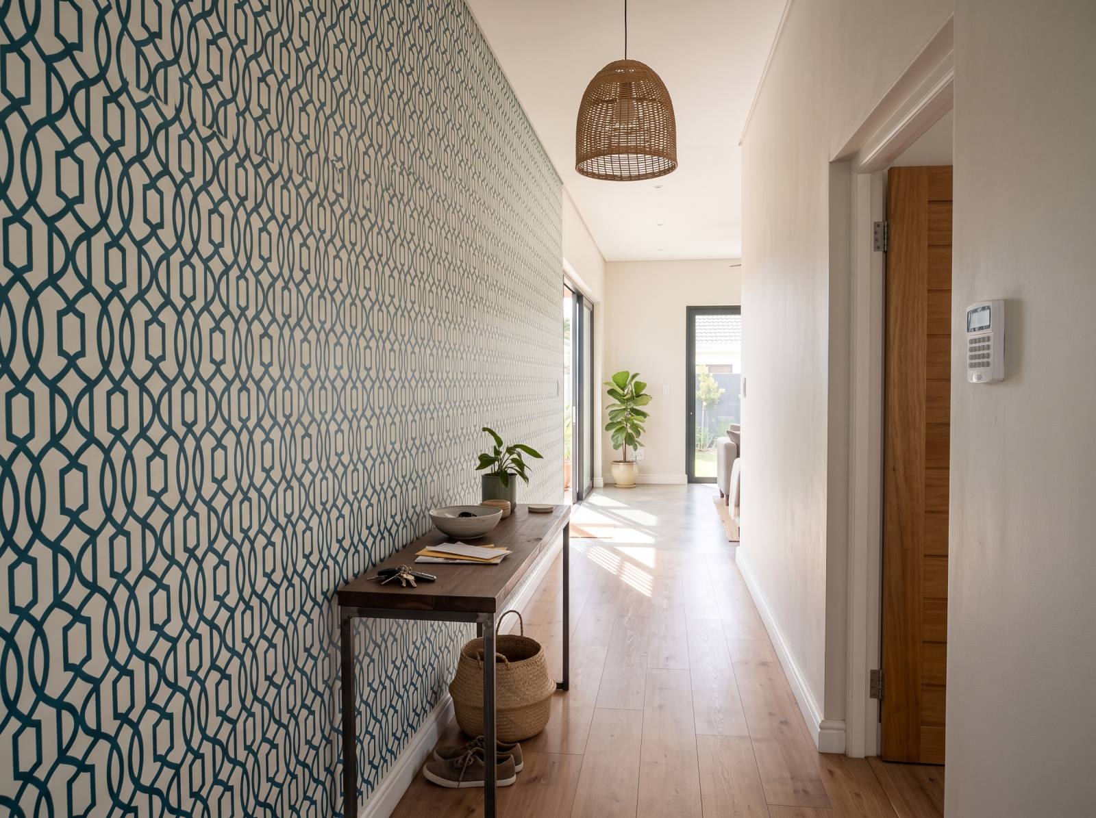 Pizazz Trellis Teal 3 Wallpaper and Wall Murals South Africa Pizazz Trellis Teal shown in a hallway
