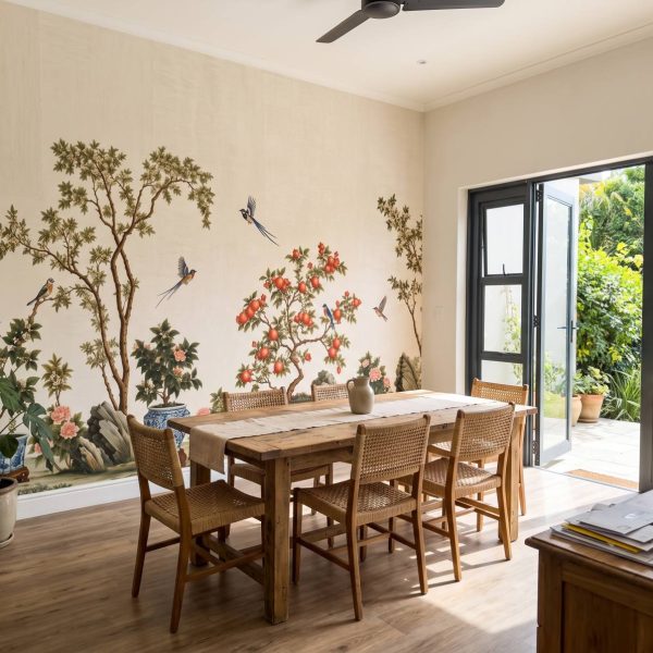 test color filter 9 Wallpaper and Wall Murals South Africa Scholars Garden Chinoiserie Ivory shown in a living room