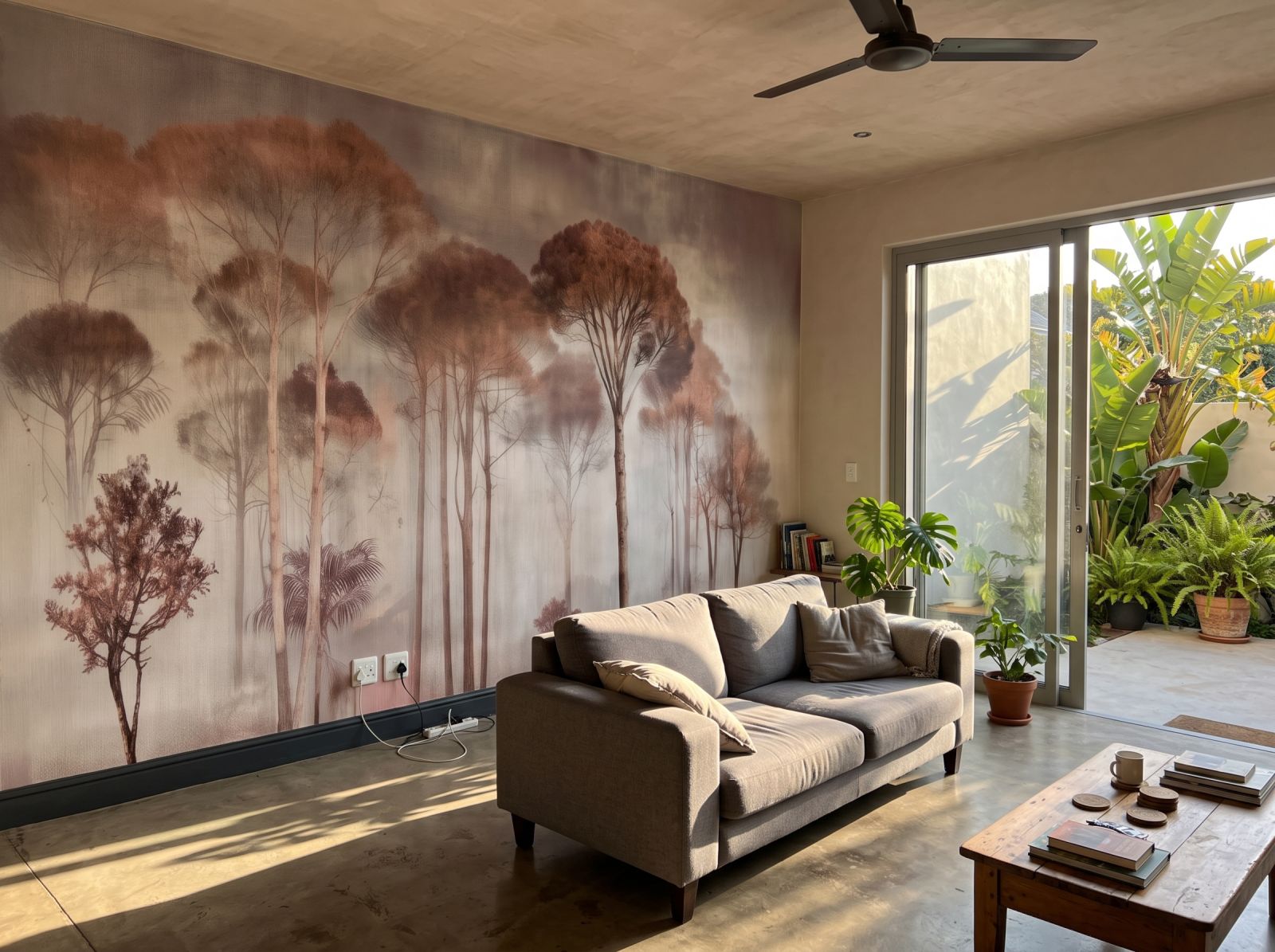 Signal Hill Trees Mural Oxblood 1 Wallpaper and Wall Murals South Africa Signal Hill Trees Mural Oxblood shown in a living room