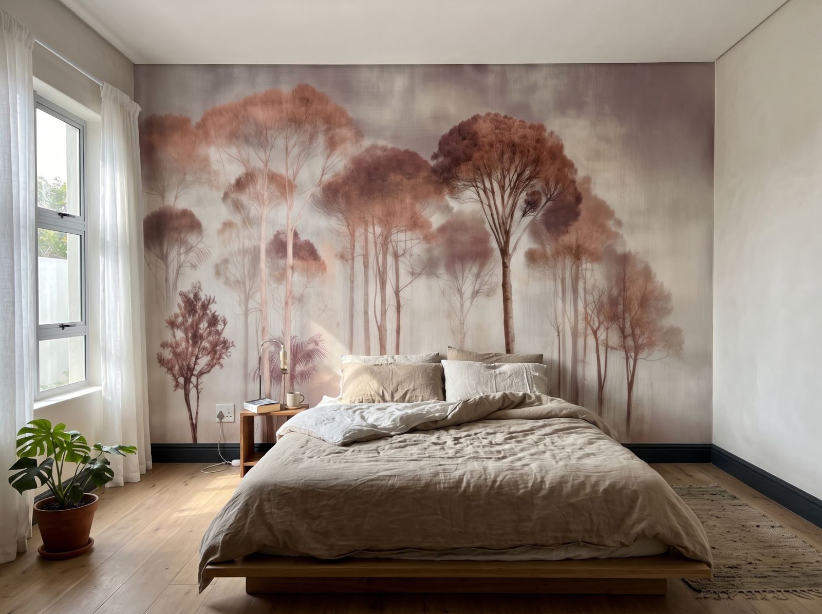 Signal Hill Trees Mural Oxblood 3 Wallpaper and Wall Murals South Africa Signal Hill Trees Mural Oxblood shown in a bedroom