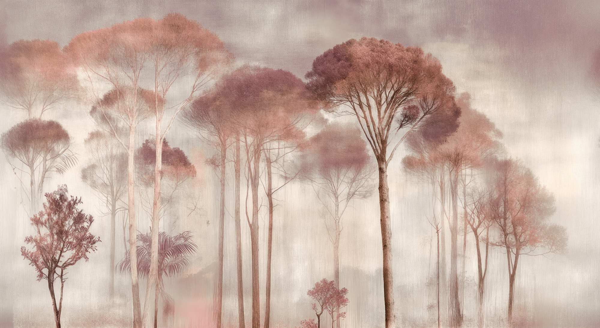Signal Hill Trees Mural Oxblood 2 Wallpaper and Wall Murals South Africa Signal Hill Trees Mural Oxblood, misty forest trees in blush and oxblood mural - WallpaperOnline