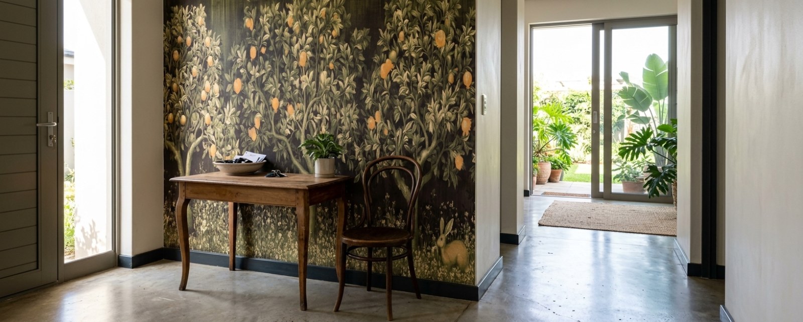 Orchard Tapestry Oxblood 3 Wallpaper and Wall Murals South Africa Orchard Tapestry Oxblood shown in a bedroom