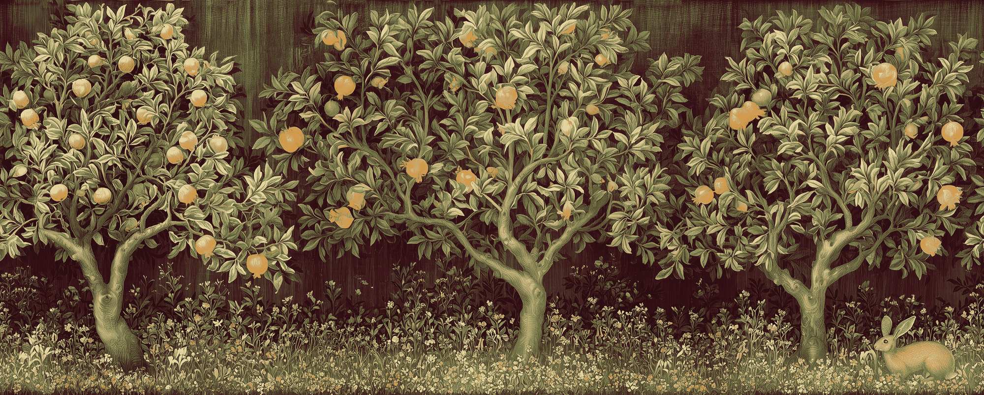 Orchard Tapestry Oxblood 2 Wallpaper and Wall Murals South Africa Orchard Tapestry Oxblood, pomegranate orchard in oxblood and olive mural - WallpaperOnline