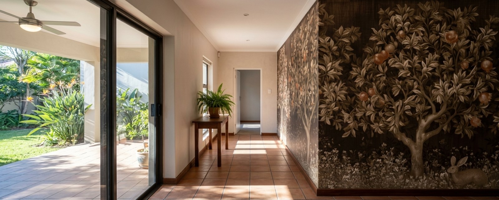 Orchard Tapestry Sepia 3 Wallpaper and Wall Murals South Africa Orchard Tapestry Sepia shown in a bedroom