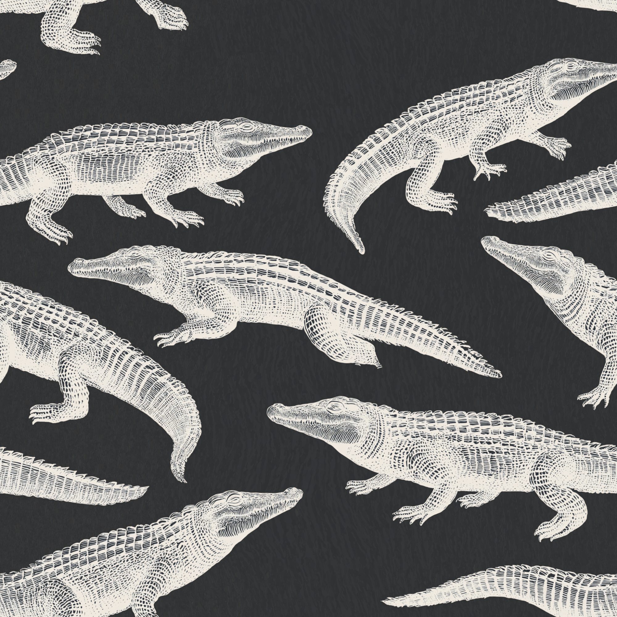 Monochrome Crocodile Shoal 4 Wallpaper and Wall Murals South Africa Monochrome Crocodile Shoal, crocodiles in charcoal and cream wallpaper - WallpaperOnline