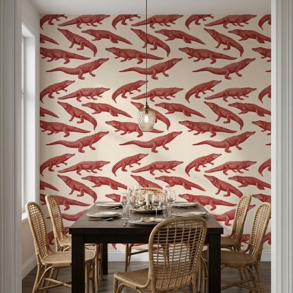 Smile Crocodile Red 2 Wallpaper and Wall Murals South Africa Smile Crocodile Red shown in a bedroom
