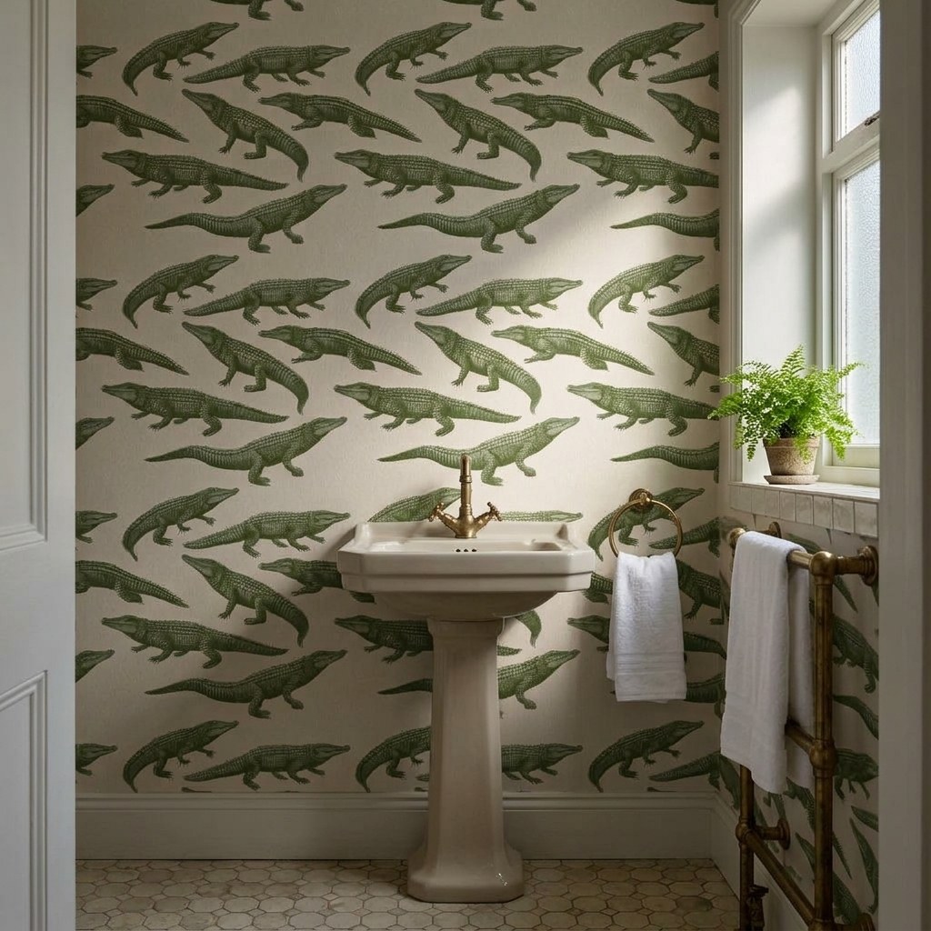 Olive Crocodile Parade 1 Wallpaper and Wall Murals South Africa Olive Crocodile Parade shown in a living room