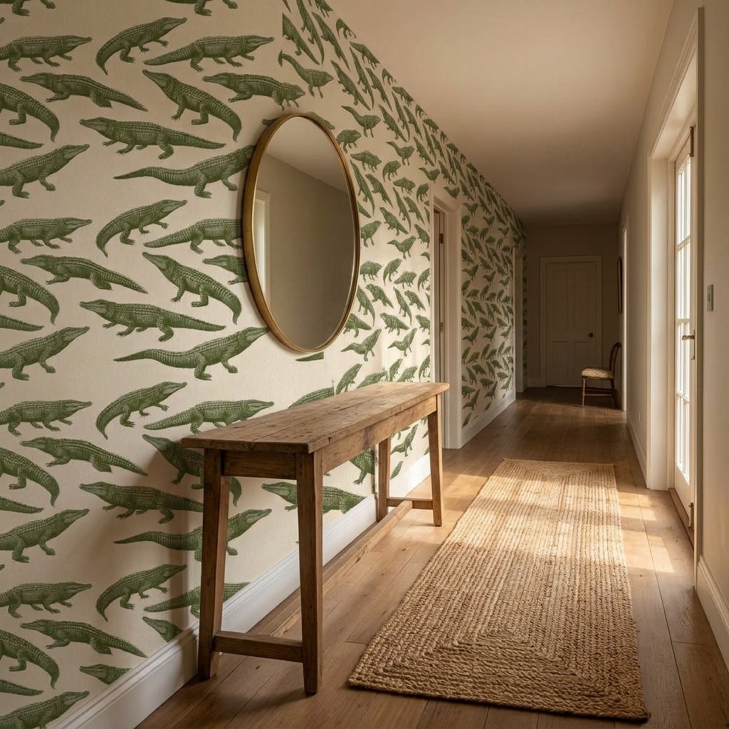 Olive Crocodile Parade 2 Wallpaper and Wall Murals South Africa Olive Crocodile Parade shown in a bedroom