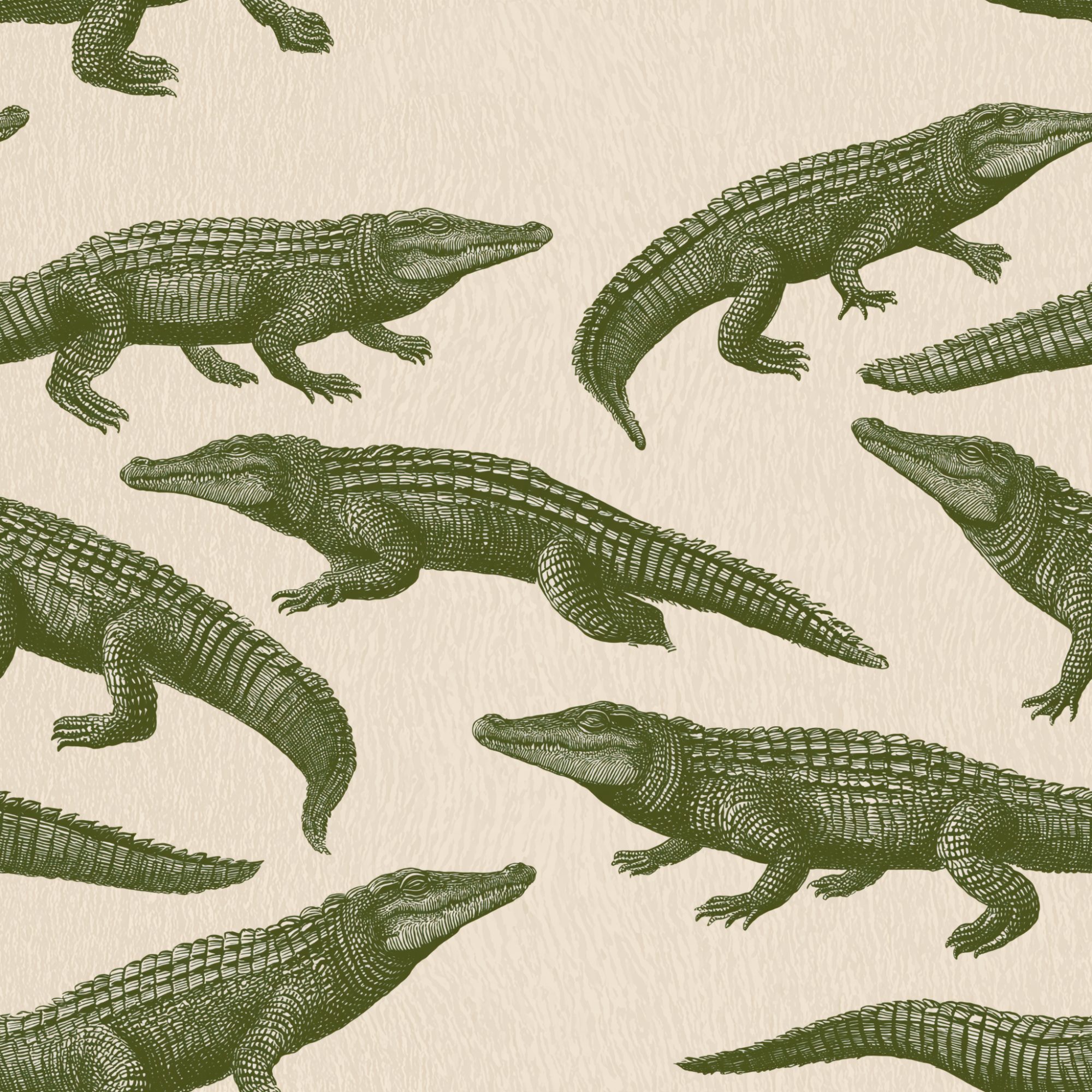 Olive Crocodile Parade 4 Wallpaper and Wall Murals South Africa Olive Crocodile Parade, crocodiles in olive green and cream wallpaper - WallpaperOnline