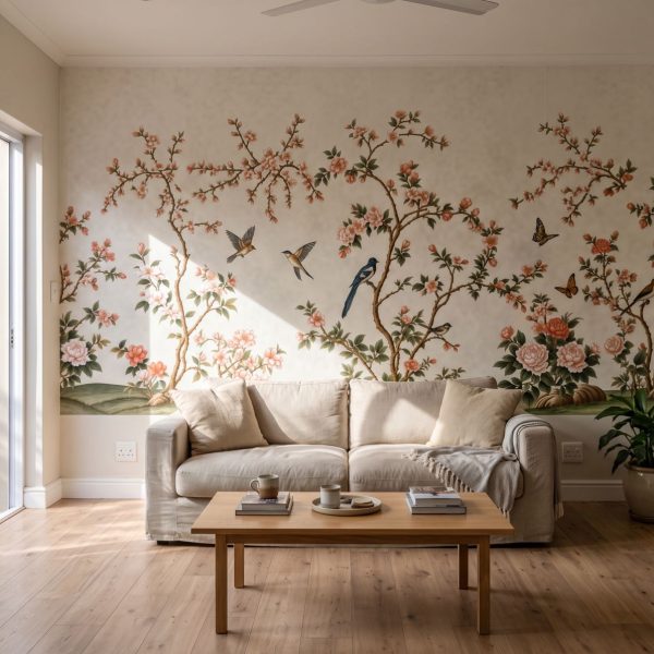 Spring Hillside Chinoiserie Mural Ivory