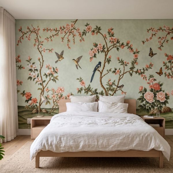Spring Hillside Chinoiserie Mural Celadon