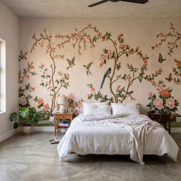 Spring Hillside Chinoiserie Mural Blush