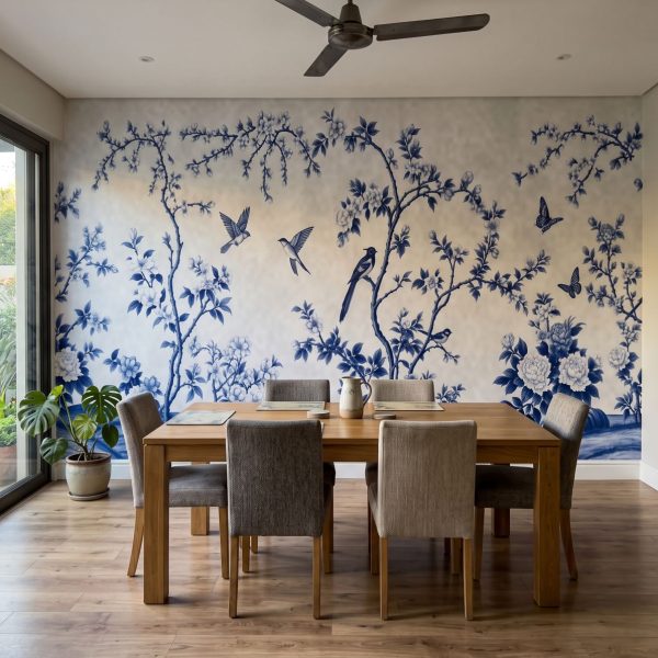 test color filter 5 Wallpaper and Wall Murals South Africa Spring Hillside Chinoiserie Mural Delft shown in a living room