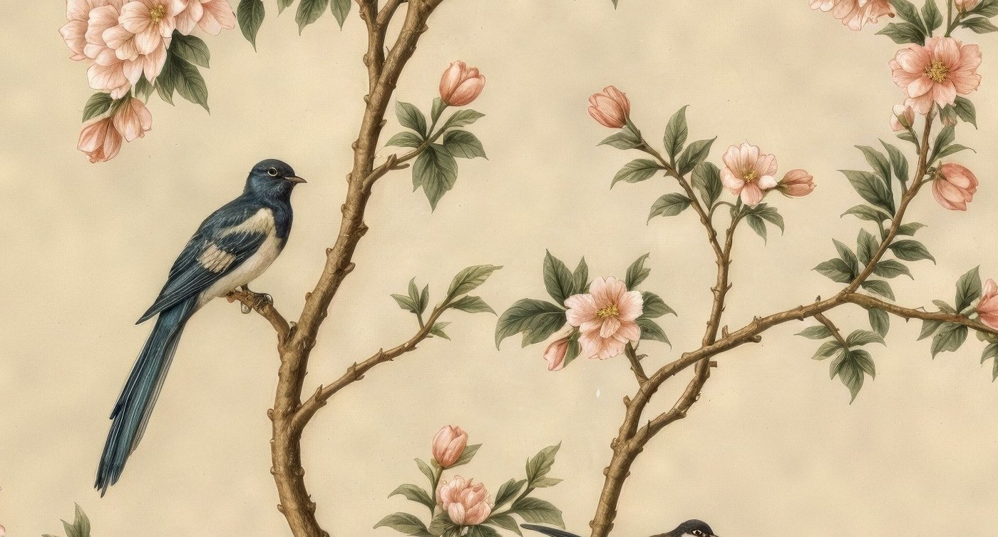 Spring Hillside Chinoiserie Mural Antique 4 Wallpaper and Wall Murals South Africa Spring Hillside Chinoiserie Mural Antique close-up showing texture and colour