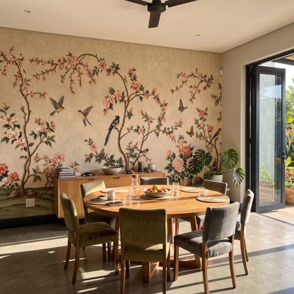 test color filter 6 Wallpaper and Wall Murals South Africa Spring Hillside Chinoiserie Mural Antique shown in a living room
