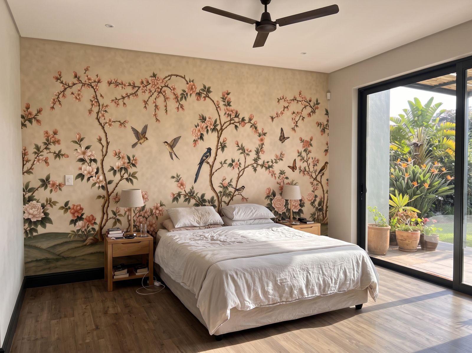 Spring Hillside Chinoiserie Mural Antique 3 Wallpaper and Wall Murals South Africa Spring Hillside Chinoiserie Mural Antique shown in a bedroom