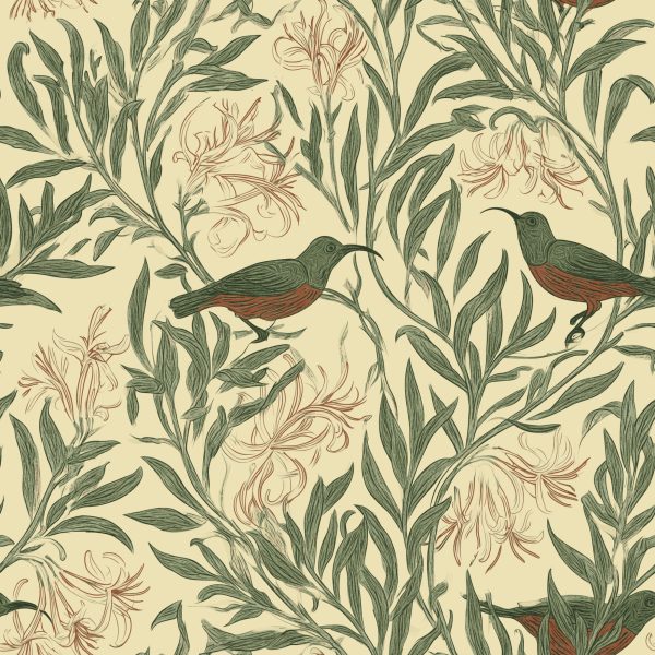 Sugarbird Butter, birds and flowers in green and rust wallpaper - WallpaperOnline