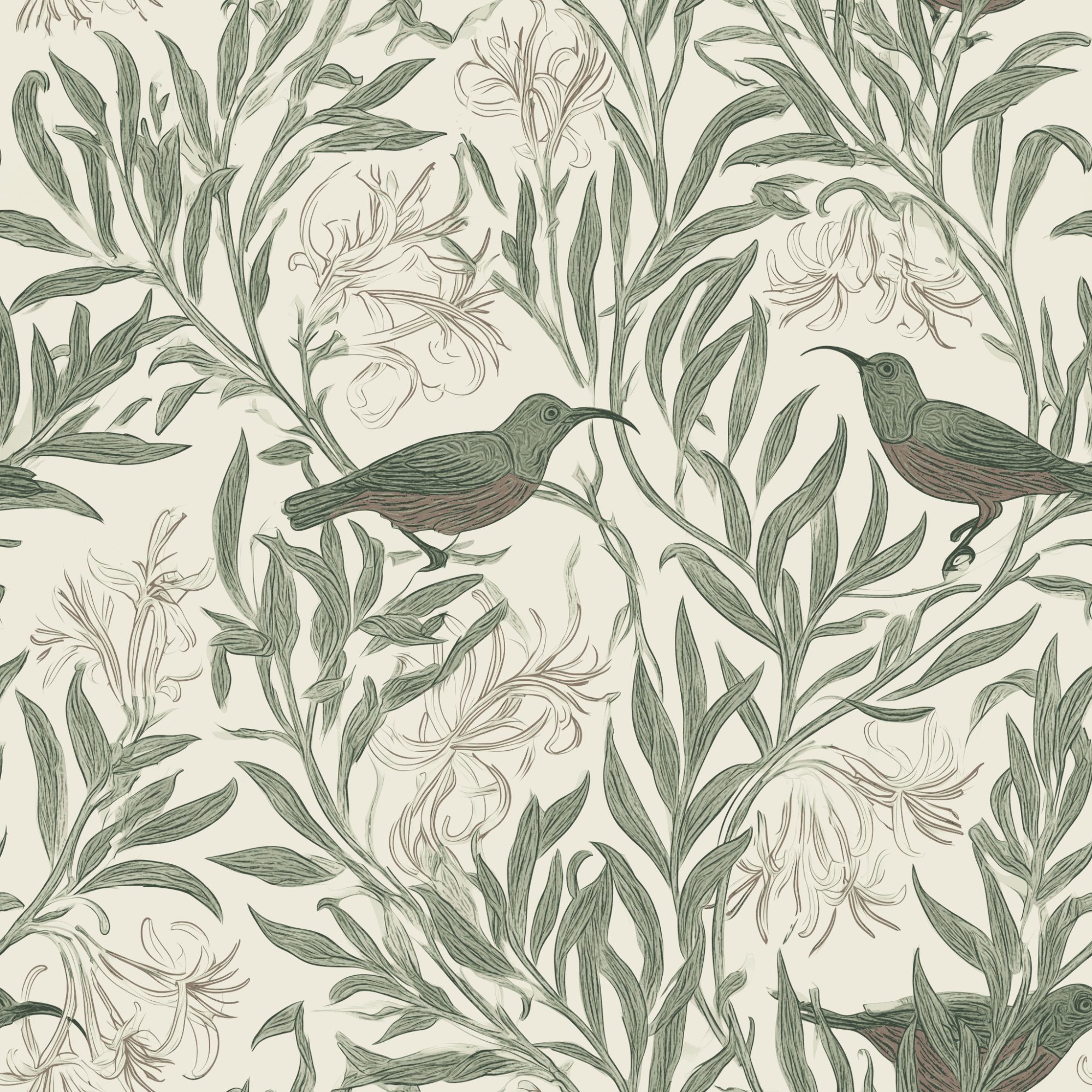 Sugarbird Sage 1 Wallpaper and Wall Murals South Africa Sugarbird Sage, sugarbirds in sage green and cream wallpaper - WallpaperOnline