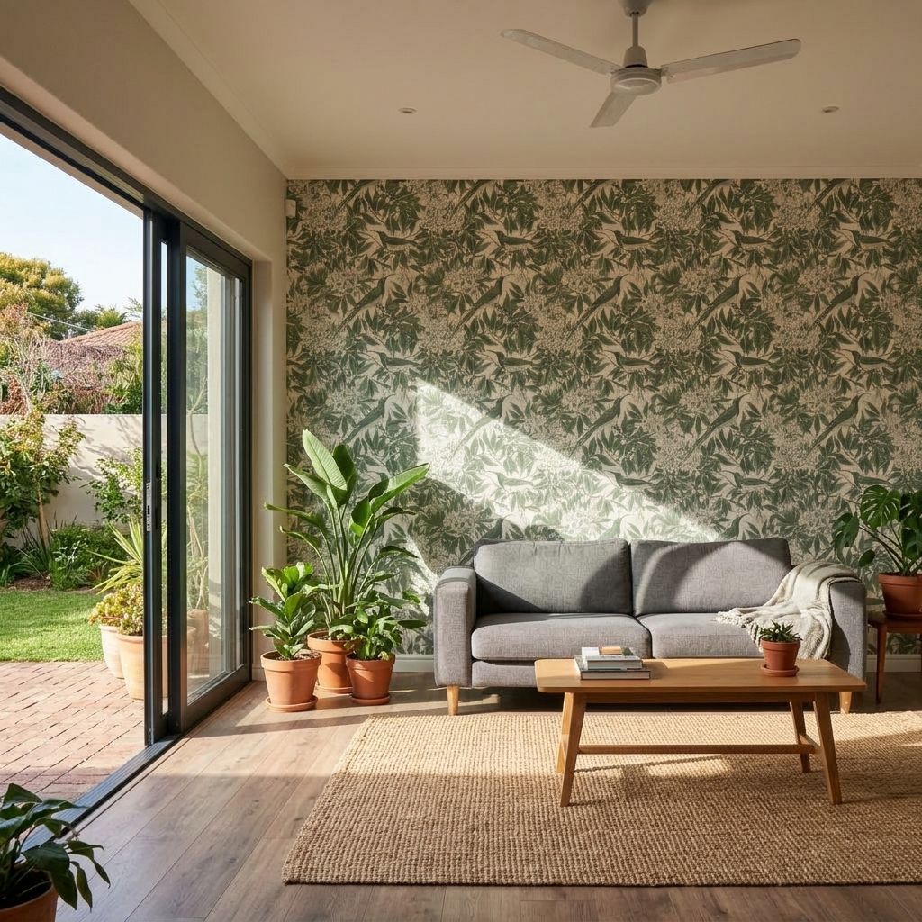 Sunbird Bower Tonal 2 Wallpaper and Wall Murals South Africa Sunbird Bower Tonal shown in a living room