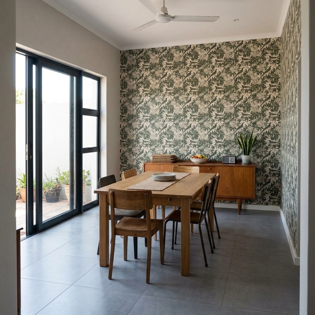 Sunbird Bower Parchment 3 Wallpaper and Wall Murals South Africa Sunbird Bower Parchment shown in a bedroom
