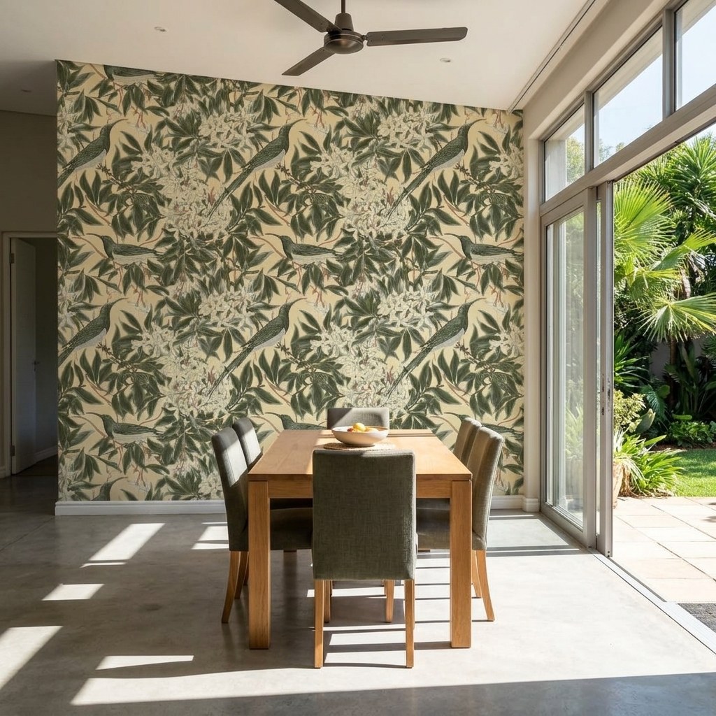 Sunbird Bower Butter 3 Wallpaper and Wall Murals South Africa Sunbird Bower Butter shown in a bedroom