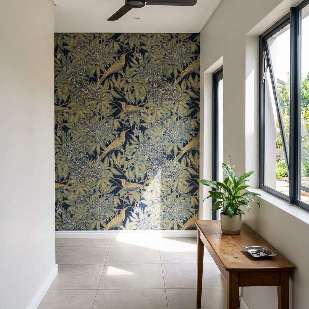 Sunbird Bower Ink 3 Wallpaper and Wall Murals South Africa Sunbird Bower Ink shown in a bedroom