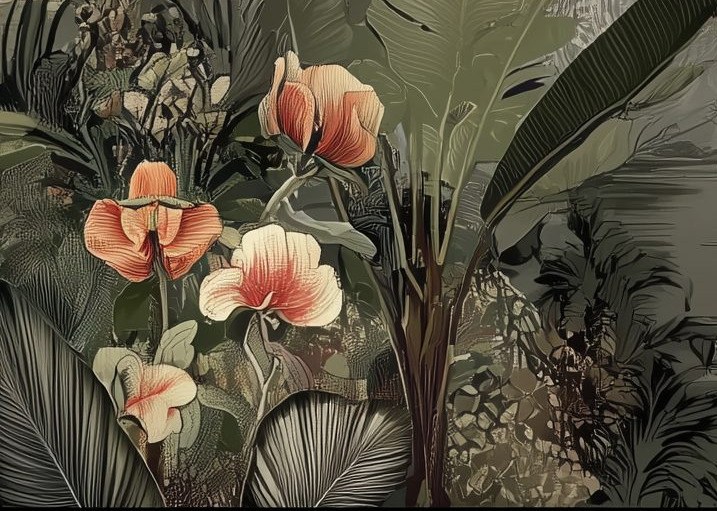 Tropical Dusk Mural 4 Wallpaper and Wall Murals South Africa Tropical Dusk Mural close-up showing texture and colour
