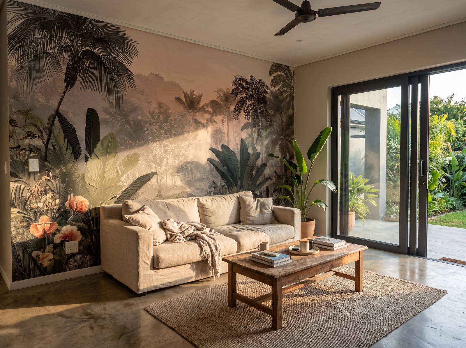 Tropical Dusk Mural 1 Wallpaper and Wall Murals South Africa Tropical Dusk Mural shown in a living room
